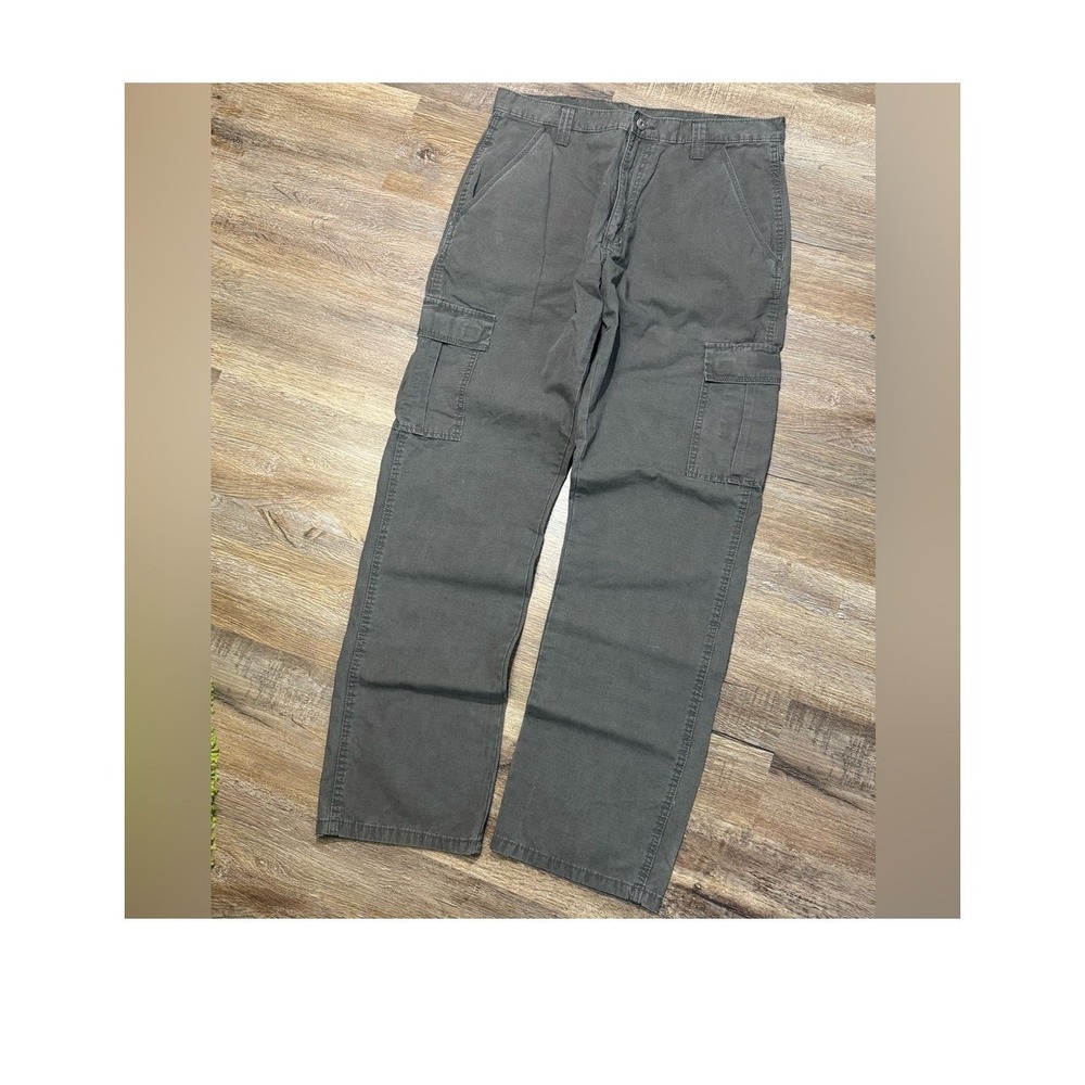 Mens Brown Ripstop Cargo Pants Straight Leg W34 Cotton Utility Workwear Bottoms